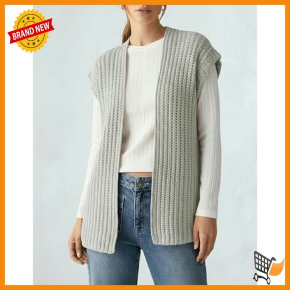 Sleeveless Chunky Knit Sweater Vest Open Front Cardigan Womens - Picture 7 of 8